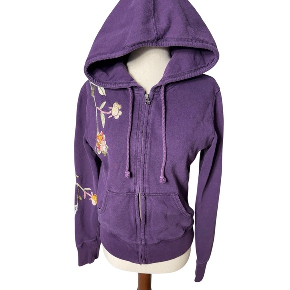 Rare vintage y2k Lucky Brand purple floral Asian embroidered zip-up hoodie Med - Picture 6 of 9